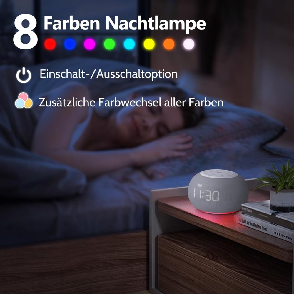 Wecker White Noise Sound Machine Einschlafhilfe, Nachtlicht ✮NEU✮