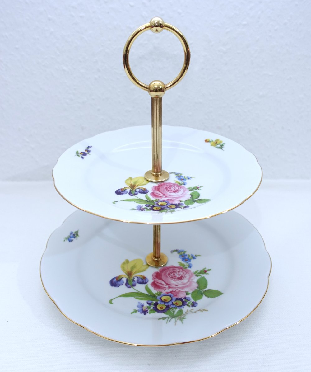 Triptis Etagere, Porzellan, Goldrand, retro