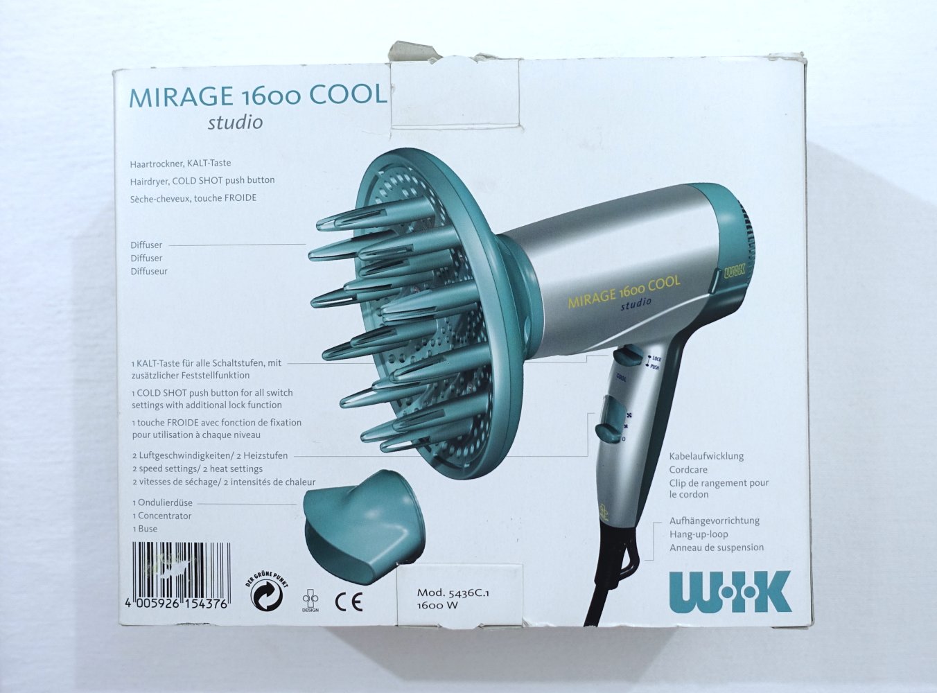 WIK Mirage 1600 Cool Föhn | Haartrockner mit Diffuseraufsatz