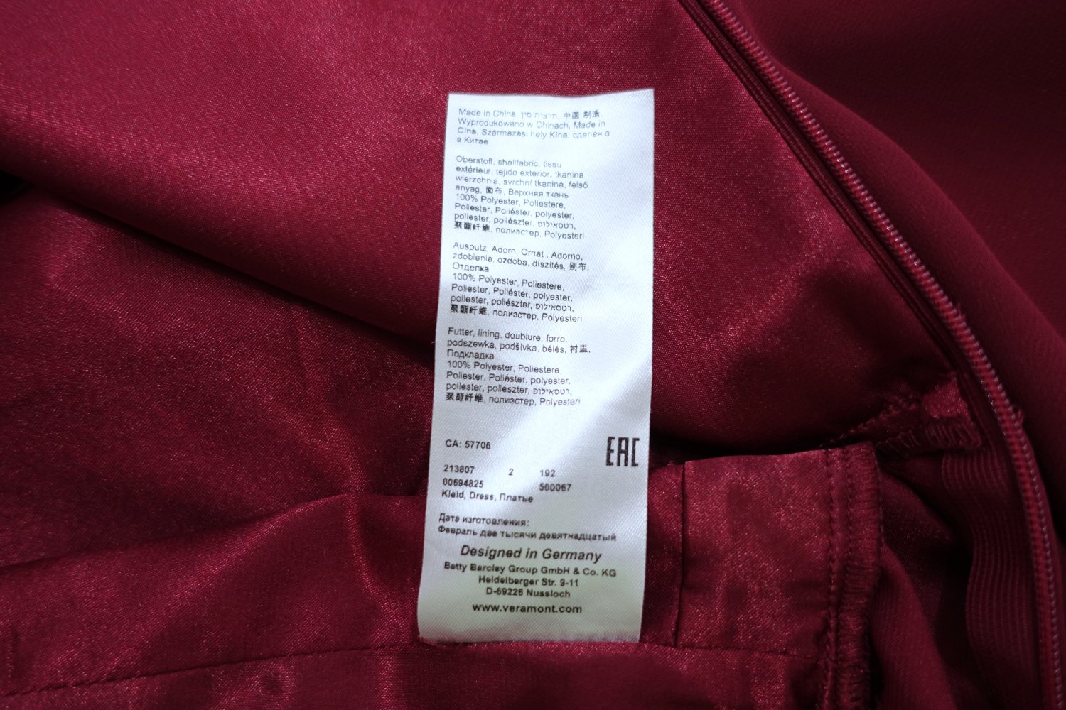 Vera Mont Cocktailkleid, Neckholder, burgunderrot, Größe 36