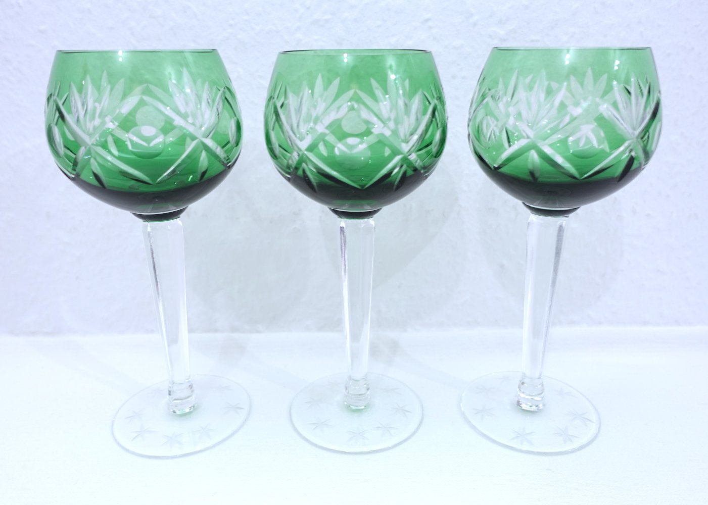 3x Weinrömer, Bleikristall, bunter Überfang, grün, retro, DDR