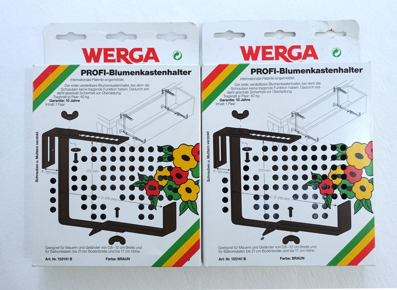2 Paar Werga Blumenkastenhalterung, verstellbar, braun ✮NEU✮