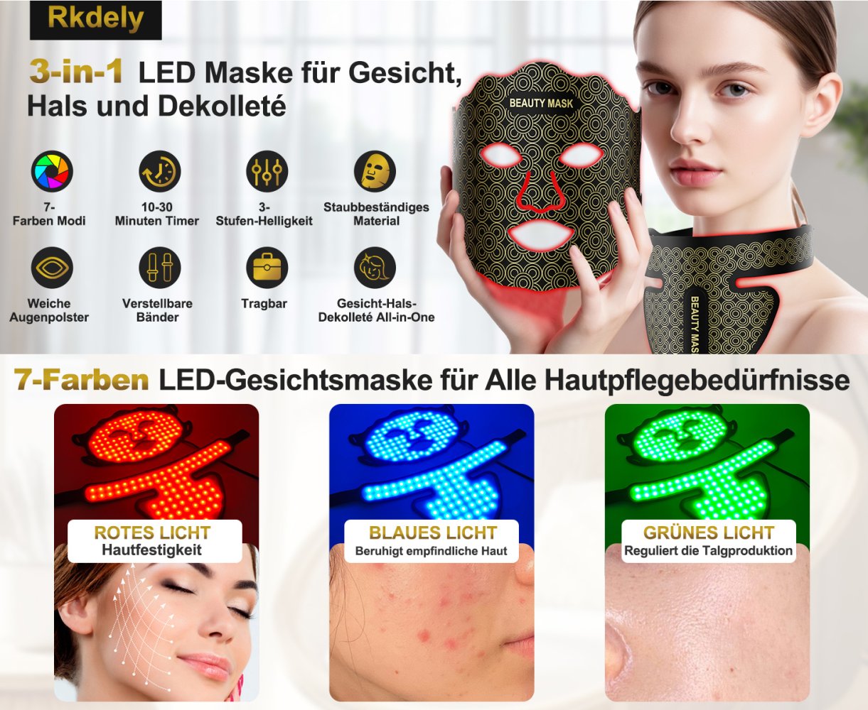 LED Rotlicht, Blaulicht Maske für Gesicht und Dekolleté ✮NEU✮
