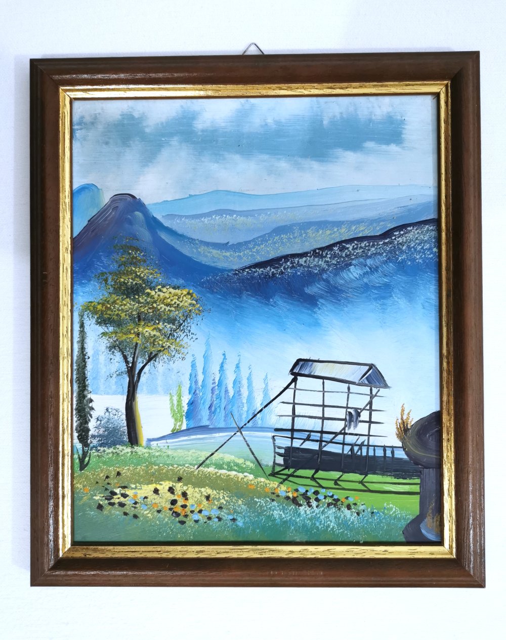2 Gemälde | Stillleben Blumenvase | Landschaft mit Holzrahmen