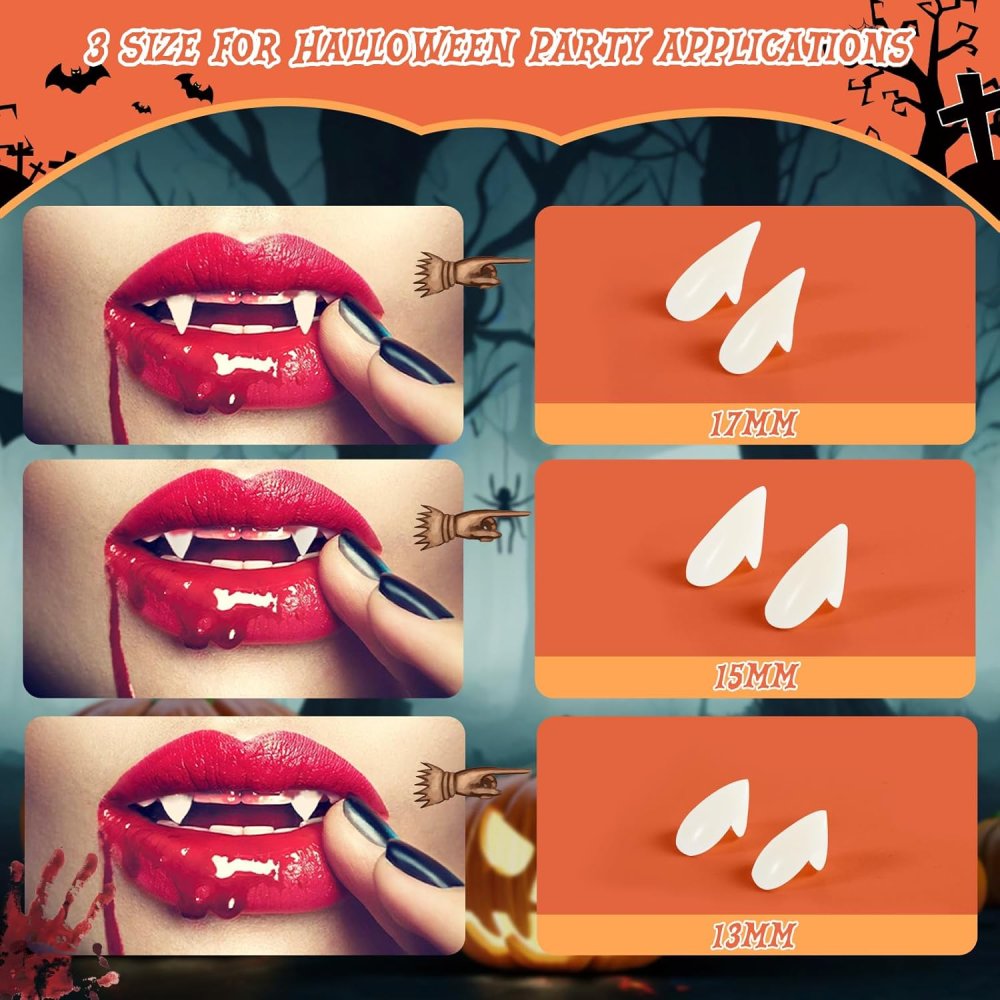 Set: 3 Paar Vampirzähne | Reißzähne mit Pelletkleber ✮NEU✮