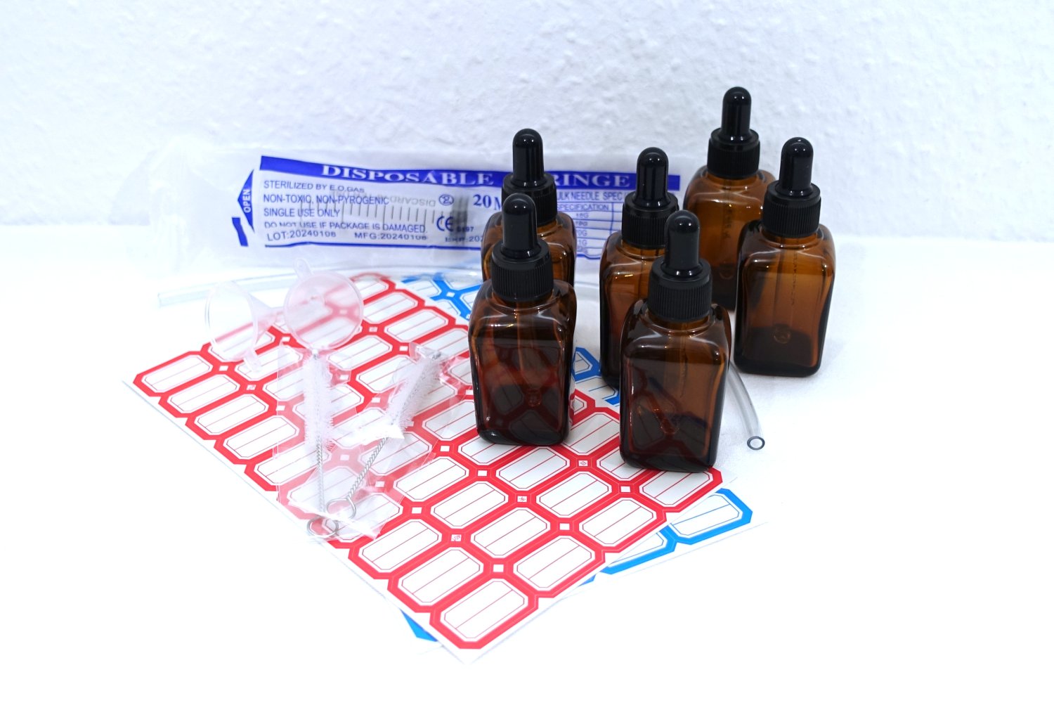 6x Pipettenflasche + Trichter + Etiketten, Braunglas, 30ml ✮NEU✮