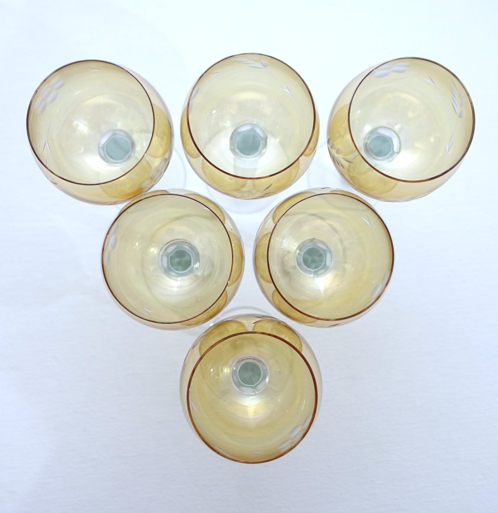6x Weinglas | Weinkelch, gold, retro, DDR