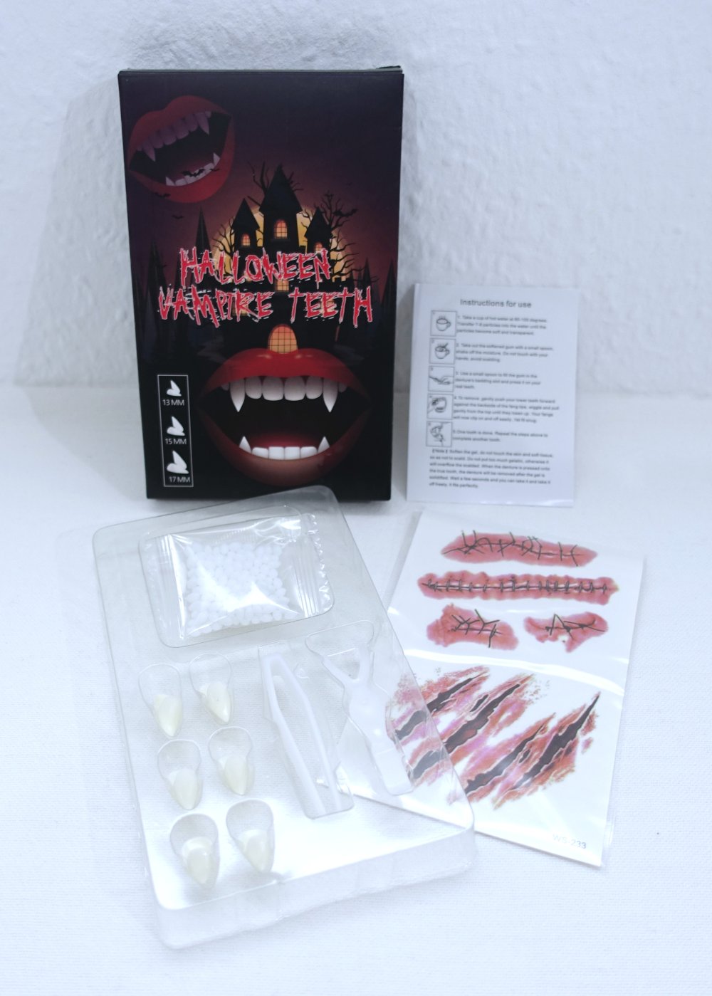 Set: 3 Paar Vampirzähne | Reißzähne mit Pelletkleber ✮NEU✮