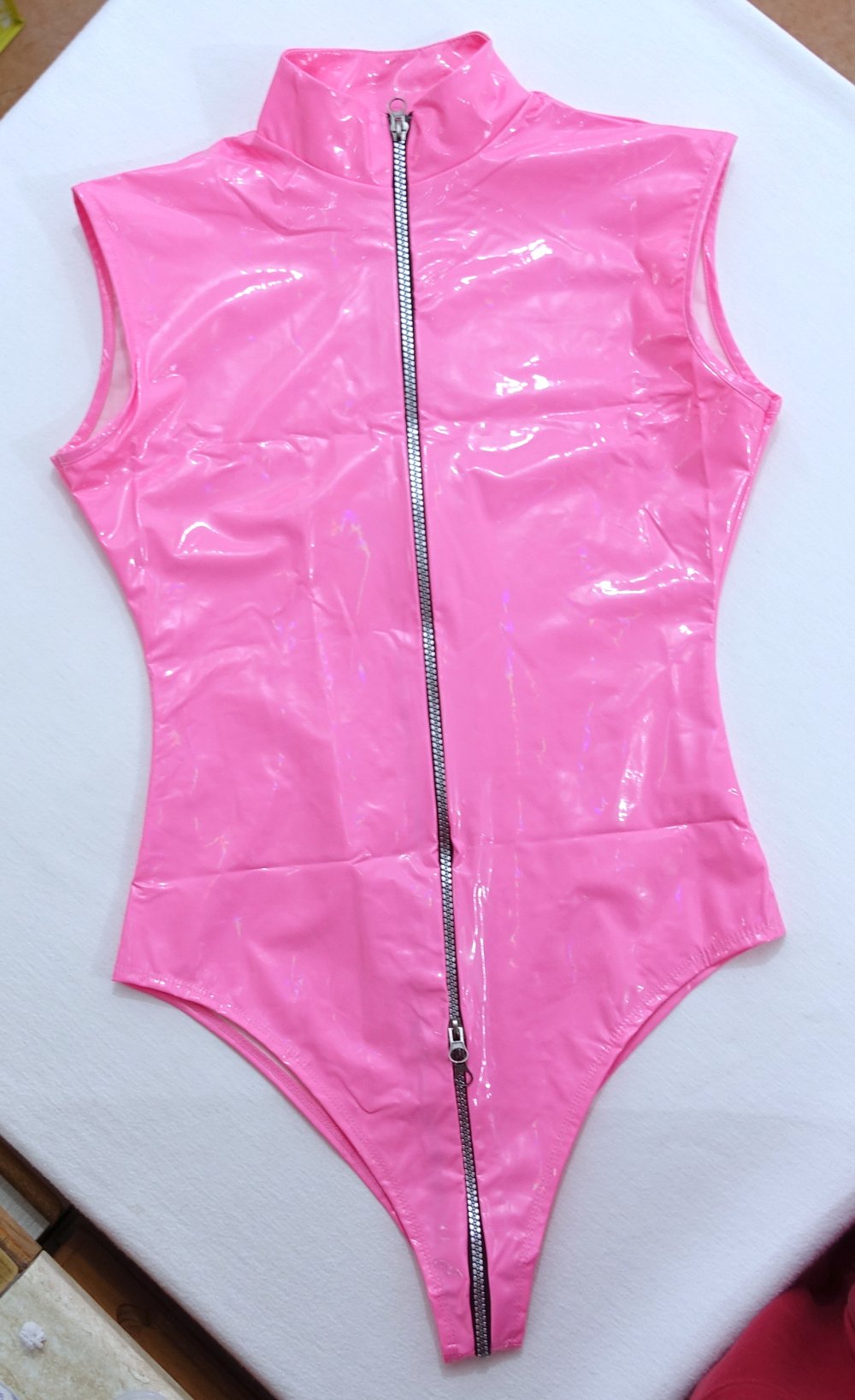 Body | Bodysuit, Metallic-PU-Leder, Latex Look, pink, S ✮NEU✮