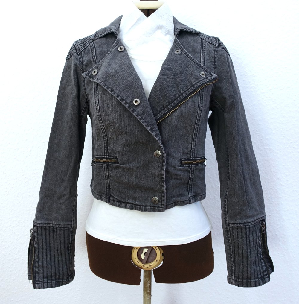 Y2K Bruno Banani Jeansjacke, Low Cut, cropped, grau, Größe 36