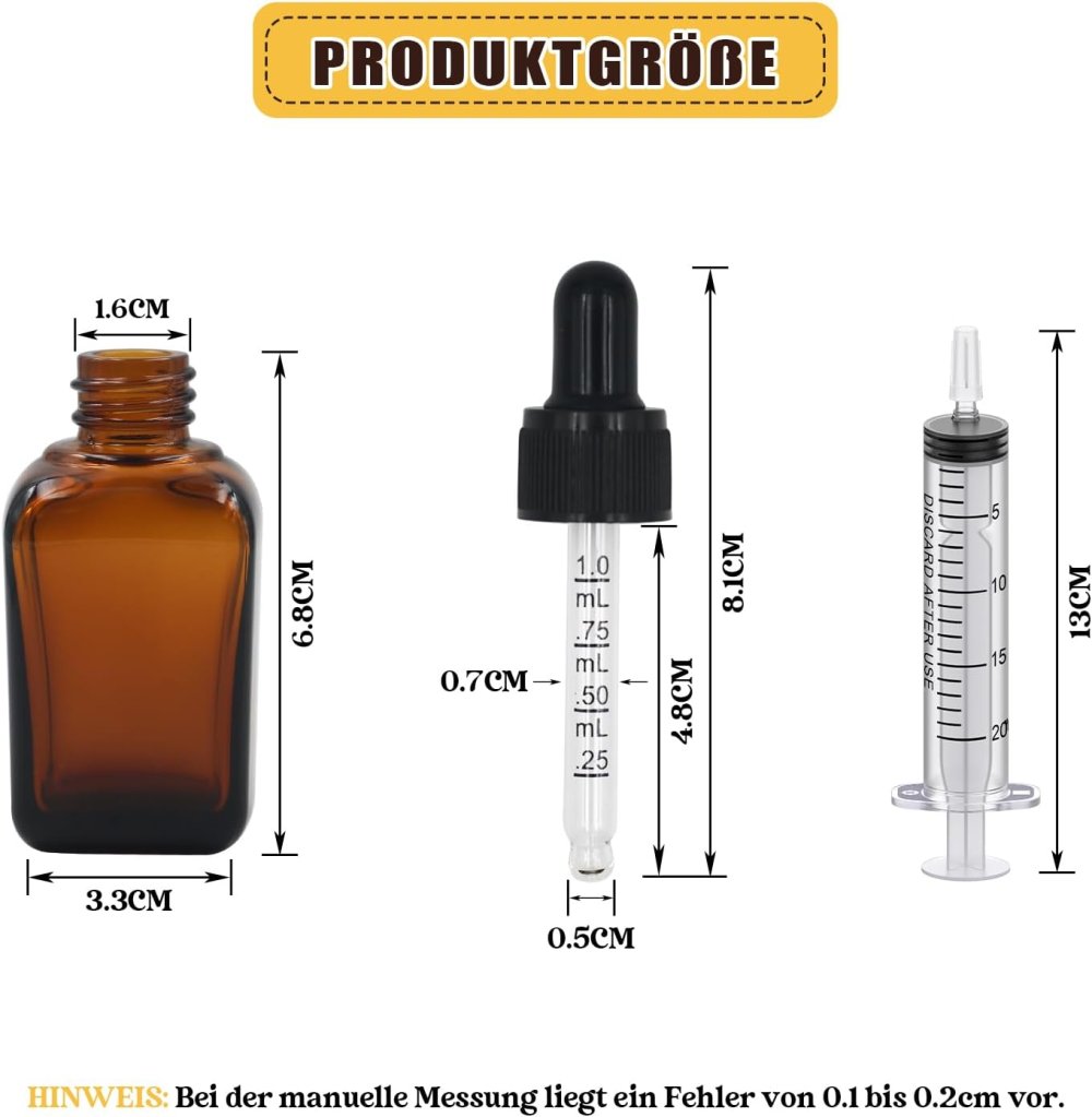6x Pipettenflasche + Trichter + Etiketten, Braunglas, 30ml ✮NEU✮