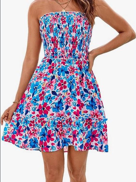 Grace Karin Sommerkleid, Blumenmuster, blau/rosa, Gr. S/M ✮NEU✮