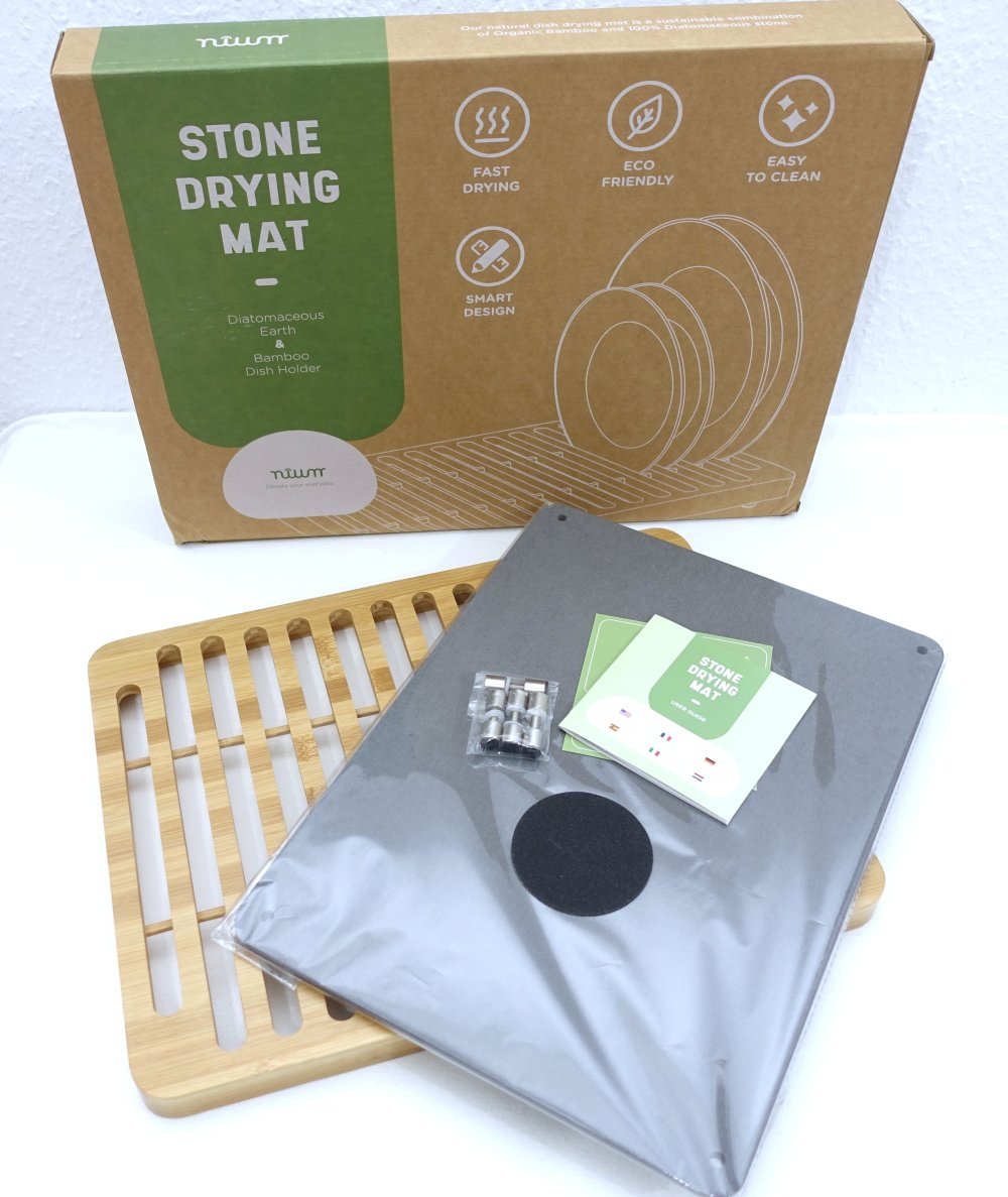 Geschirr Abtropfmatte aus Diatomitstein, Bambus 40 x 30cm ✮NEU✮