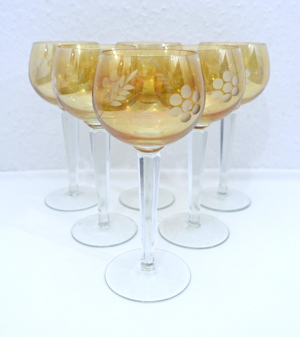 6x Weinglas | Weinkelch, gold, retro, DDR