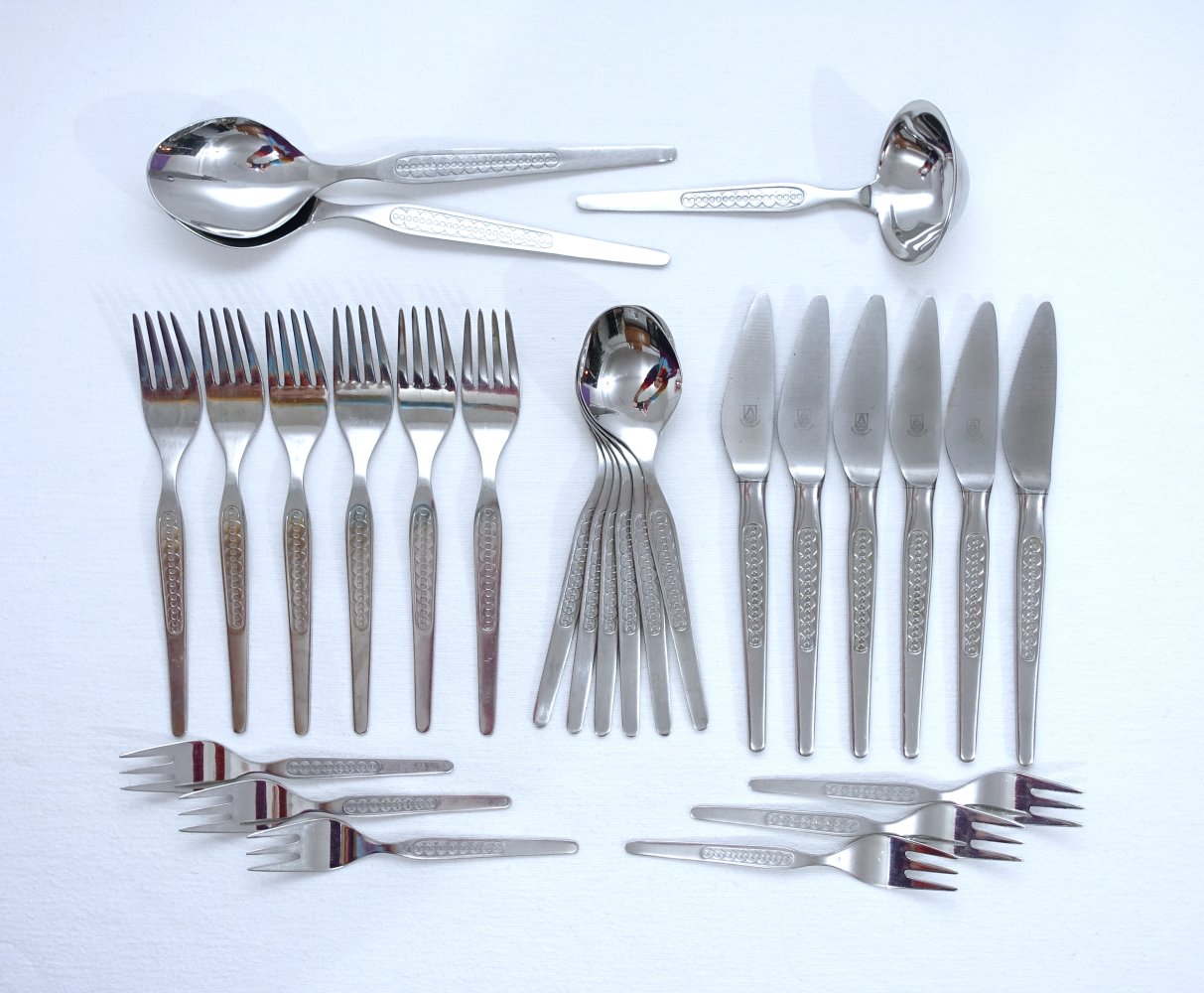 27-teiliges Set: ABS 910 Kreise Besteck, retro, DDR