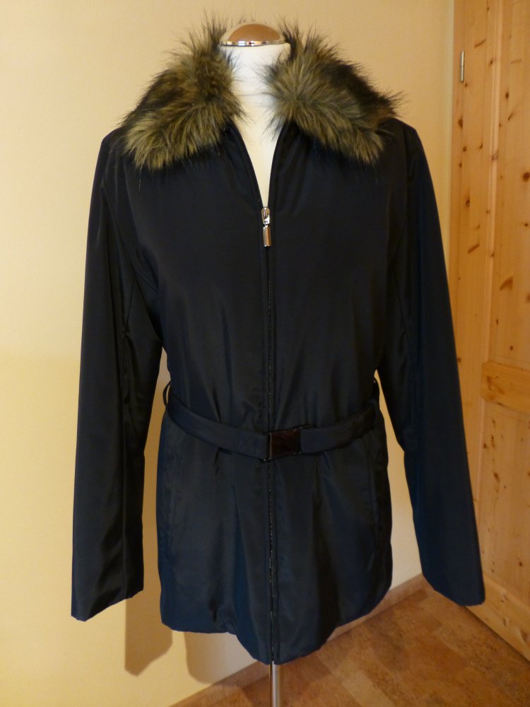miss H Damen Jacke schwarz M/38 Winterjacke Longblazer Cardigan Fellkragen
