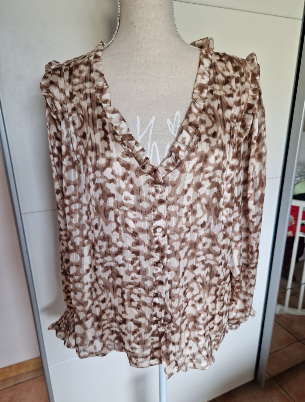 Leoparden Bluse von Zebra creme braun S