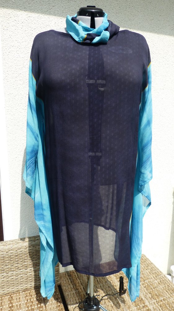 Bluse Tunika Überwurf * Gr. 44 46 48 * blau türkis * Einzelstück  * Lagenlook