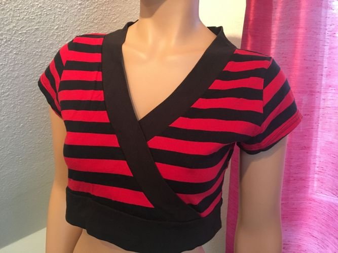 Clockhouse Streifentop Shirt T-Shirt rot schwarz Gr. M / 38 bauchfrei Festival Strand