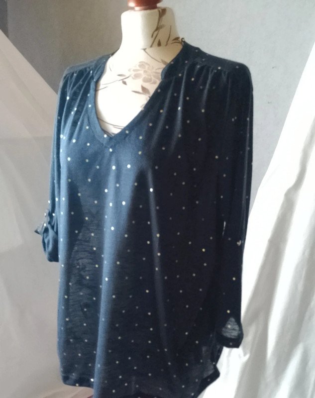 Janina Damen Herbst Shirt Gr.46 blau Glitzer Neuw.Et.