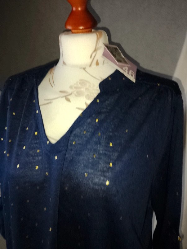 Janina Damen Herbst Shirt Gr.46 blau Glitzer Neuw.Et.