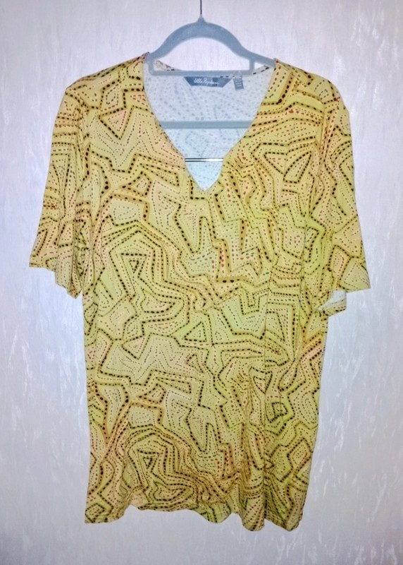 Ulla Popken Damen Marken Tshirt Gr.44 gelb grün Stretch