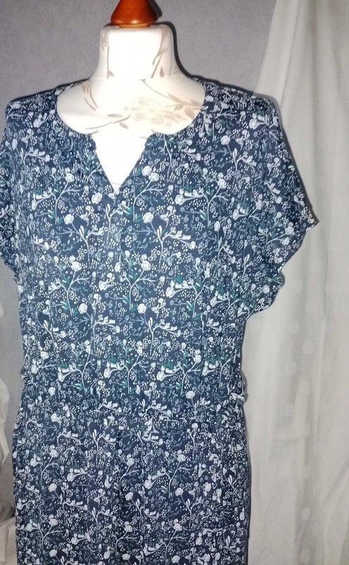 Sheego Damen Marken Kleid Jerseykleid Gr.42 blau geblümt Neuw.Etik.