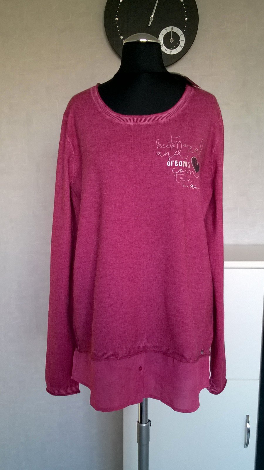 Longpulli Longpullover Pulli Pullover 2-in-1 mit Bluse Langarm pink Gr. S Soccx neu mit Etikett
