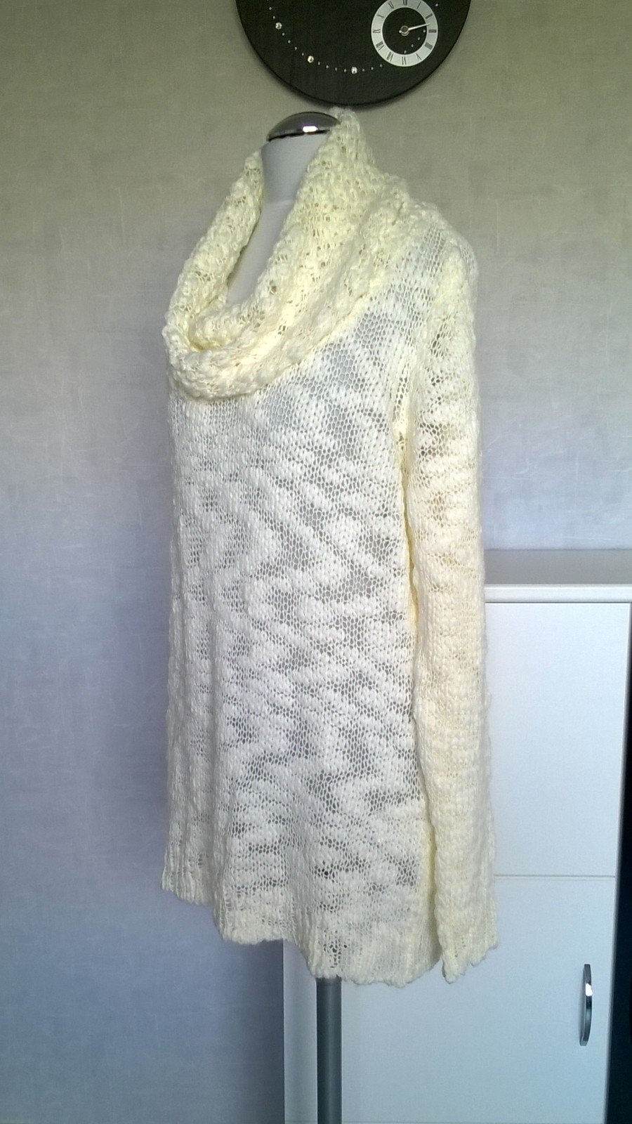 schicker Strickpulli Pulli Pullover Rollkragen Grobstrick Langarm ecru cremeweiß Gr. 44/46 B.C. neu