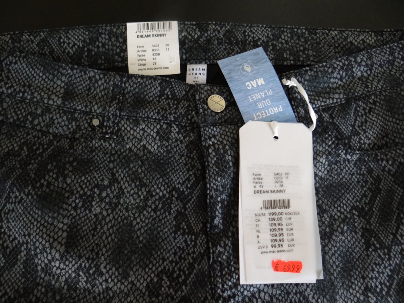 MAC Damen Jeans Dream Skinny  NEU Gr. 42/28 Stretch Schlangenmuster