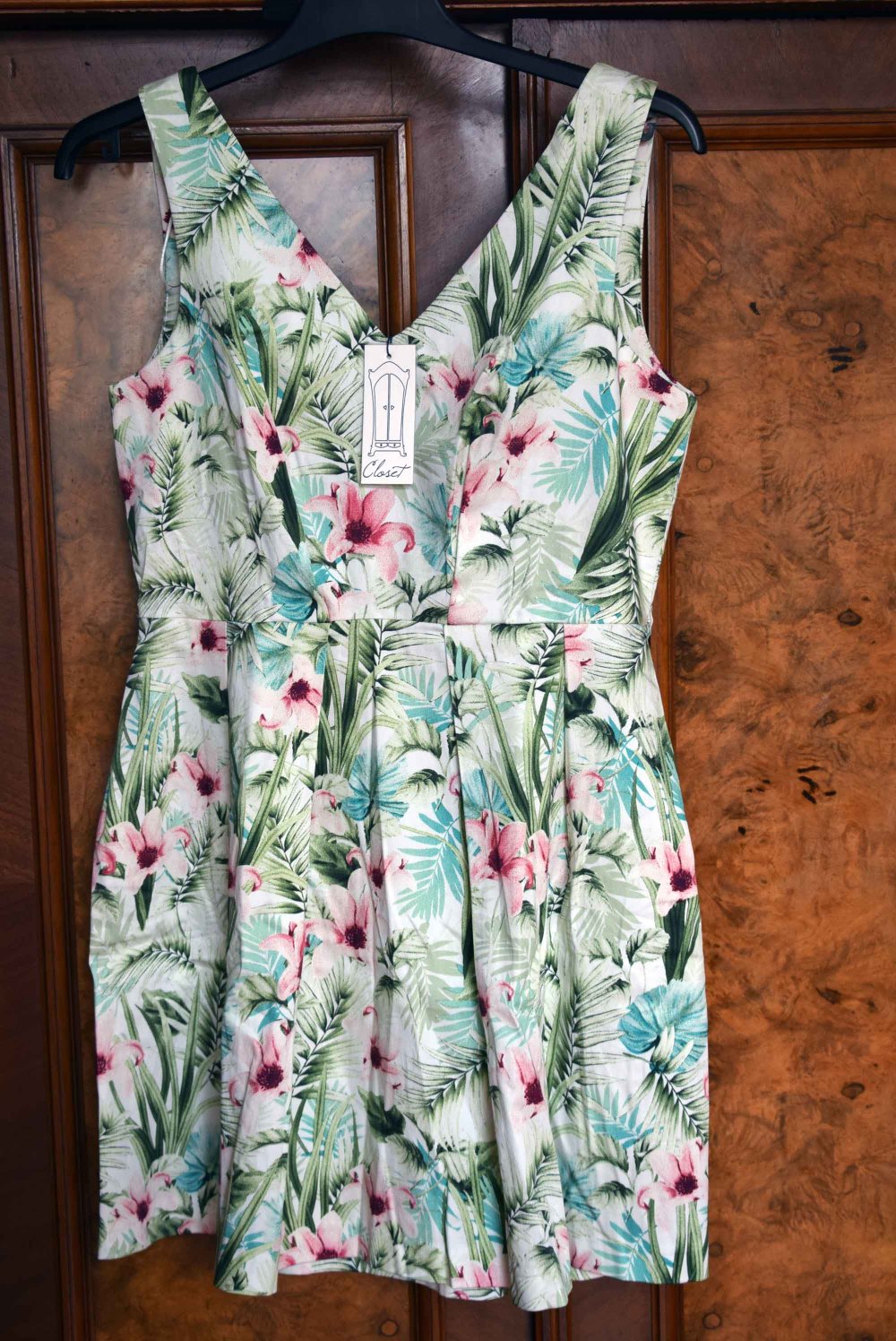 Closet Kleid XL 42 NEU floral grün Sommer Baumwolle Dekoltee 