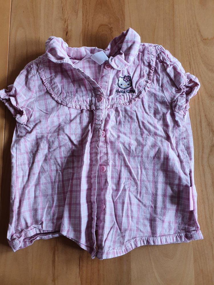 H&M Hello Kitty Mädchen Bluse kurzarm rosa / weiß - Größe 98