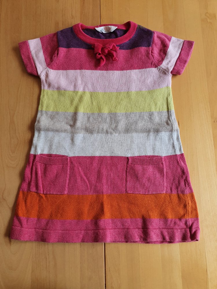 H&M Mädchen Kleid / Strickkleid kurzarm mit Schleife gestreift / bunt Gr. 98/104