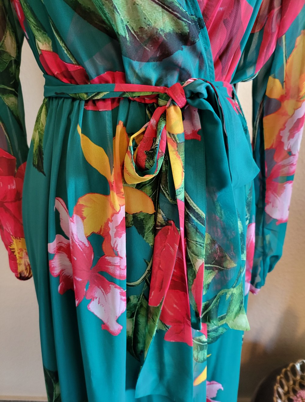 heine - Maxikleid - Gr. 42 - grün/rot