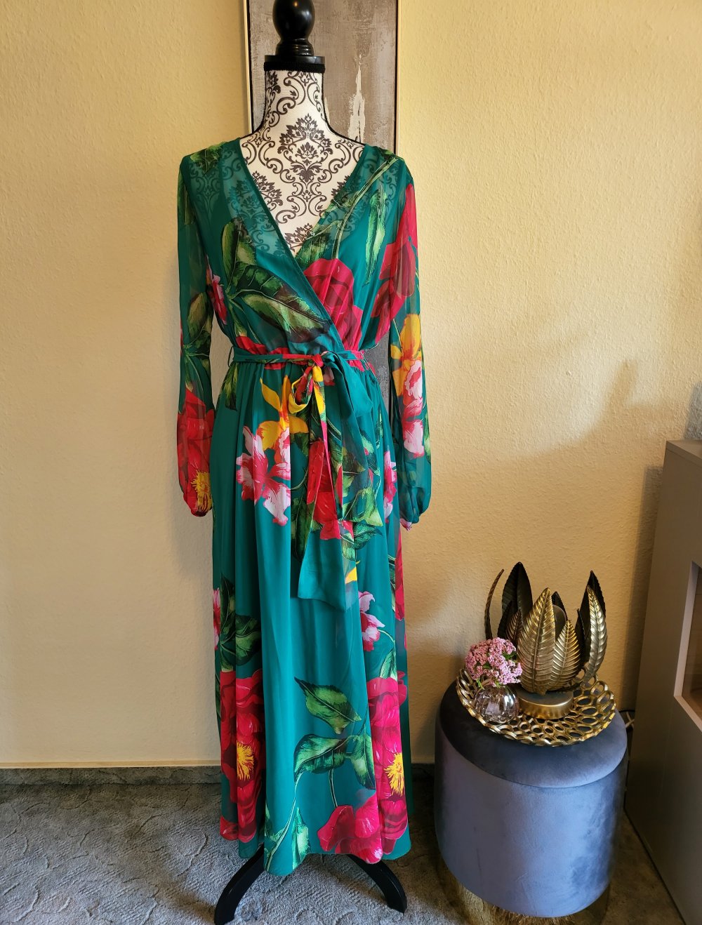 heine - Maxikleid - Gr. 42 - grün/rot