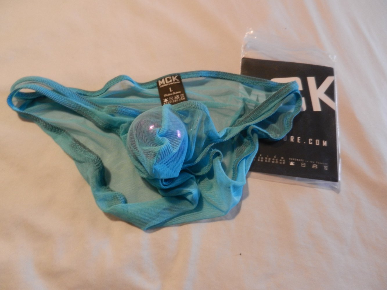 Mc Killop feiner Netzslip, Baby Blue, L Waist 91-97 cm transparent, mit Bulge, sportlich tiefhueftig und sexy 