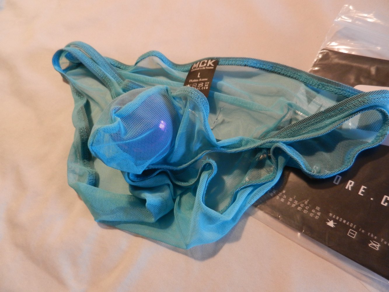 Mc Killop feiner Netzslip, Baby Blue, L Waist 91-97 cm transparent, mit Bulge, sportlich tiefhueftig und sexy 