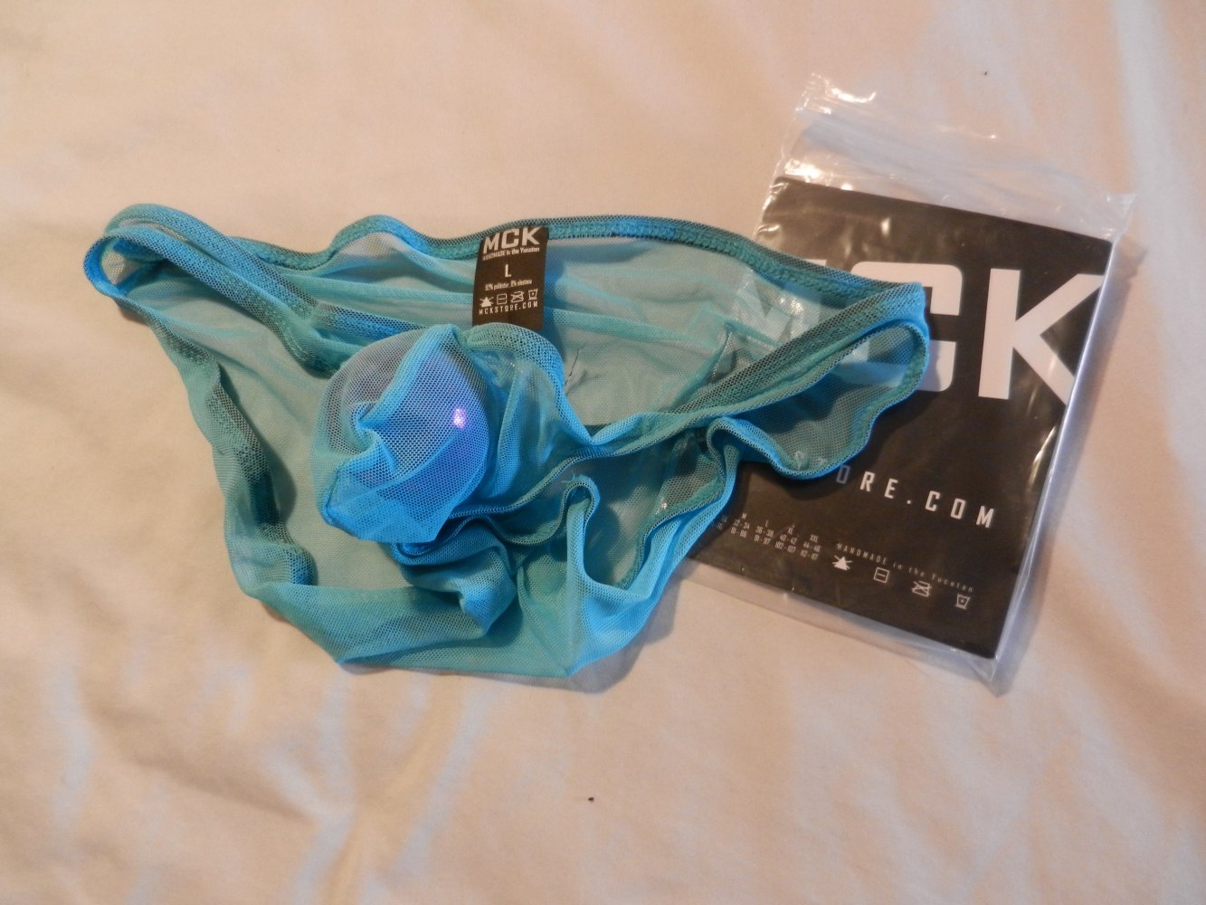 Mc Killop feiner Netzslip, Baby Blue, L Waist 91-97 cm transparent, mit Bulge, sportlich tiefhueftig und sexy 