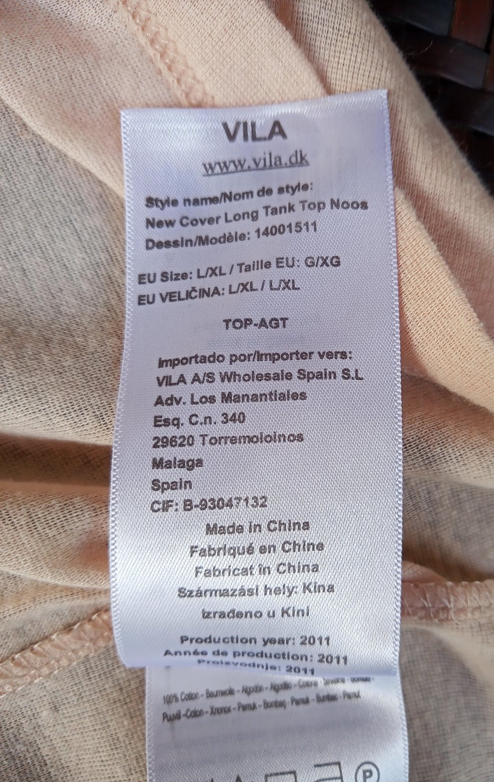 VILA : Damen Top, Shirt  Trägertop lang Gr. L/XL ungetragen beige Baumwoll