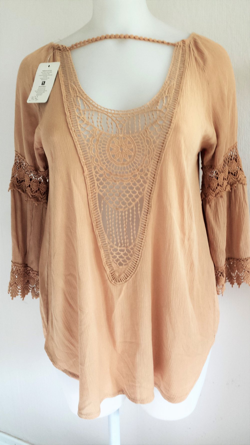 Viskose Häkel Boho Hippie Bohemian Bluse AA 60 cm