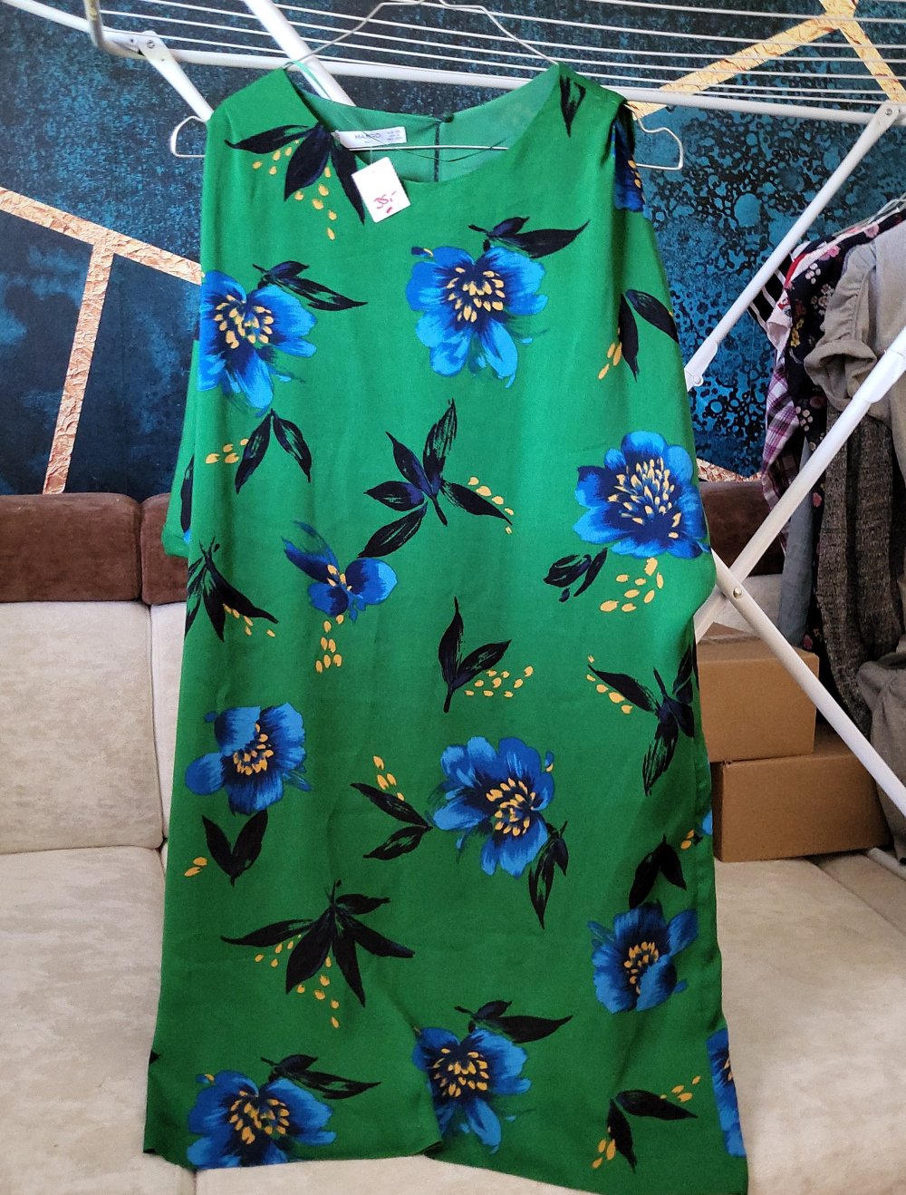 Mango Kleid grün blau Blumen XS