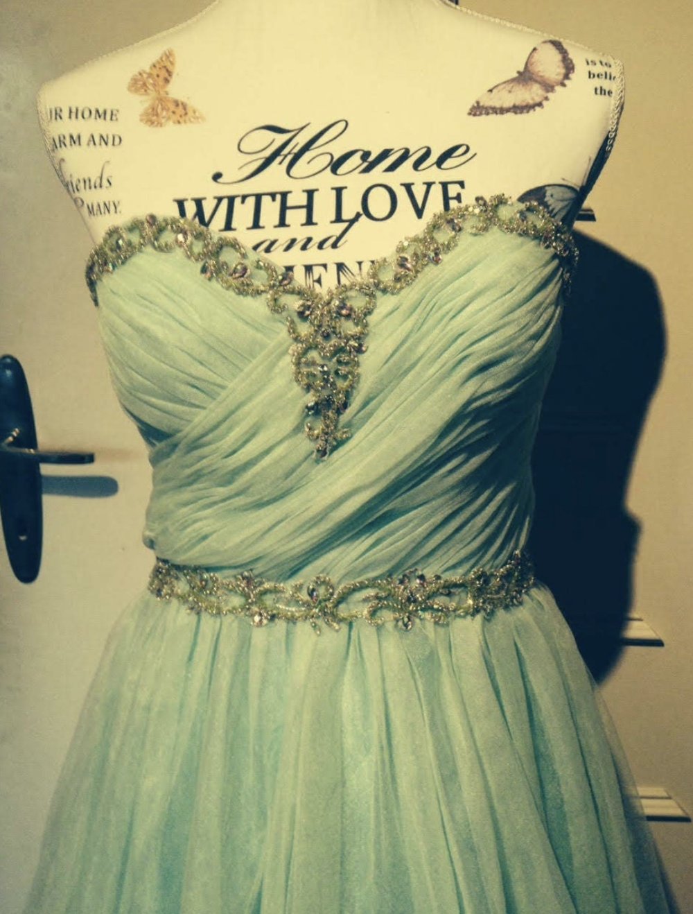 Türkises Mint Abend Ball Abi Prinzessinnen Kleid aus Tüll mit Perlenstickerei