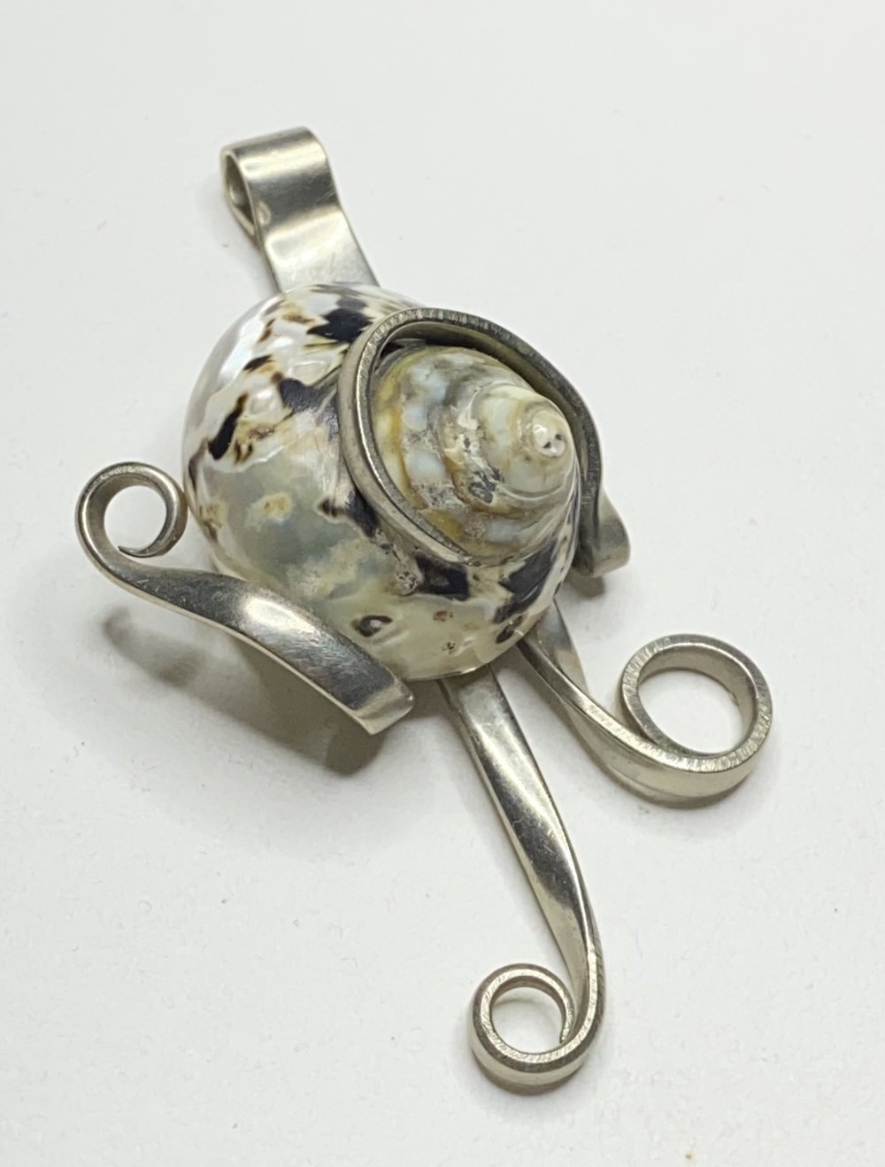 925 Sterling Silber Gabel mit eingefasster Muschel