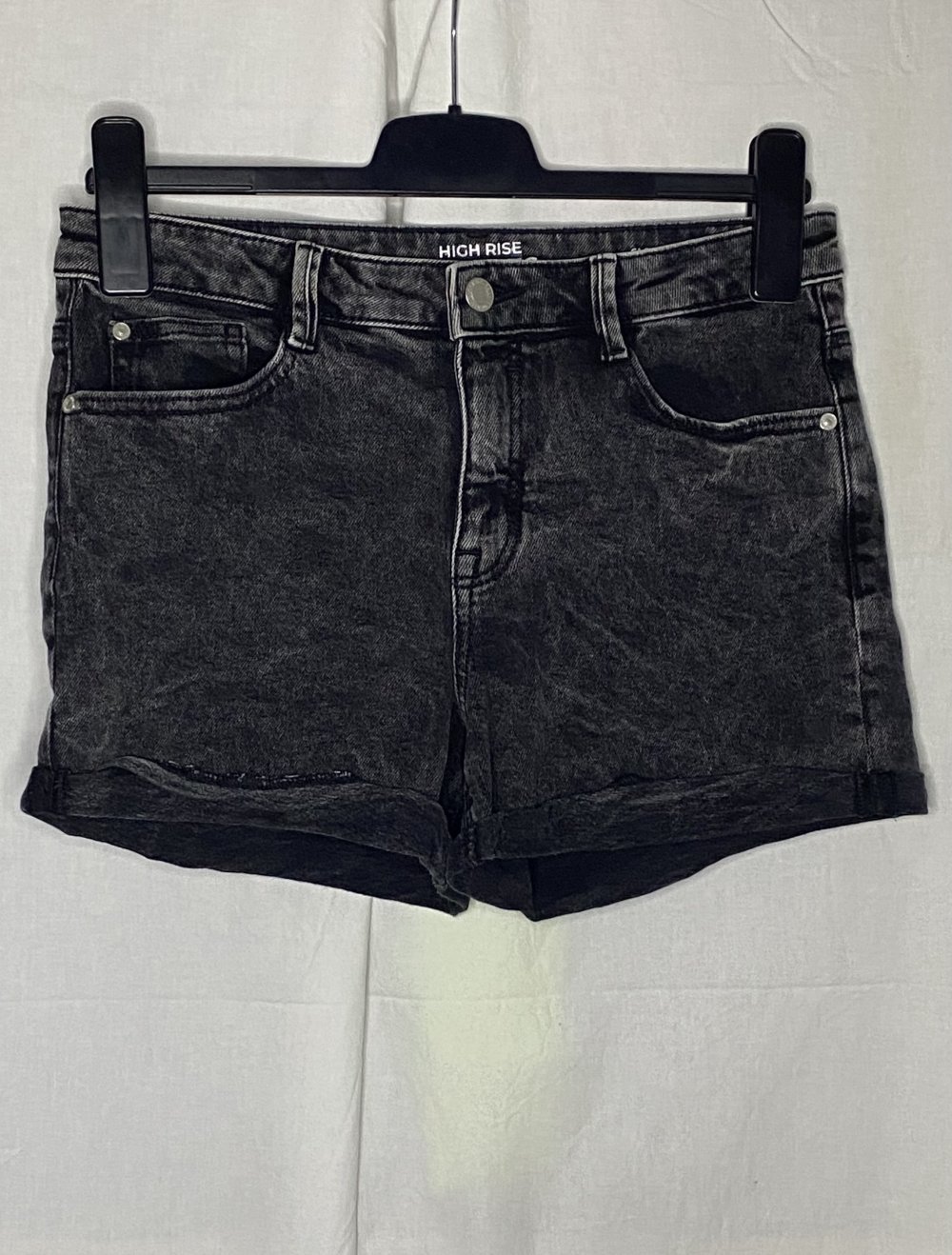 Schwarze Used Look High Waist Jeans Shorts