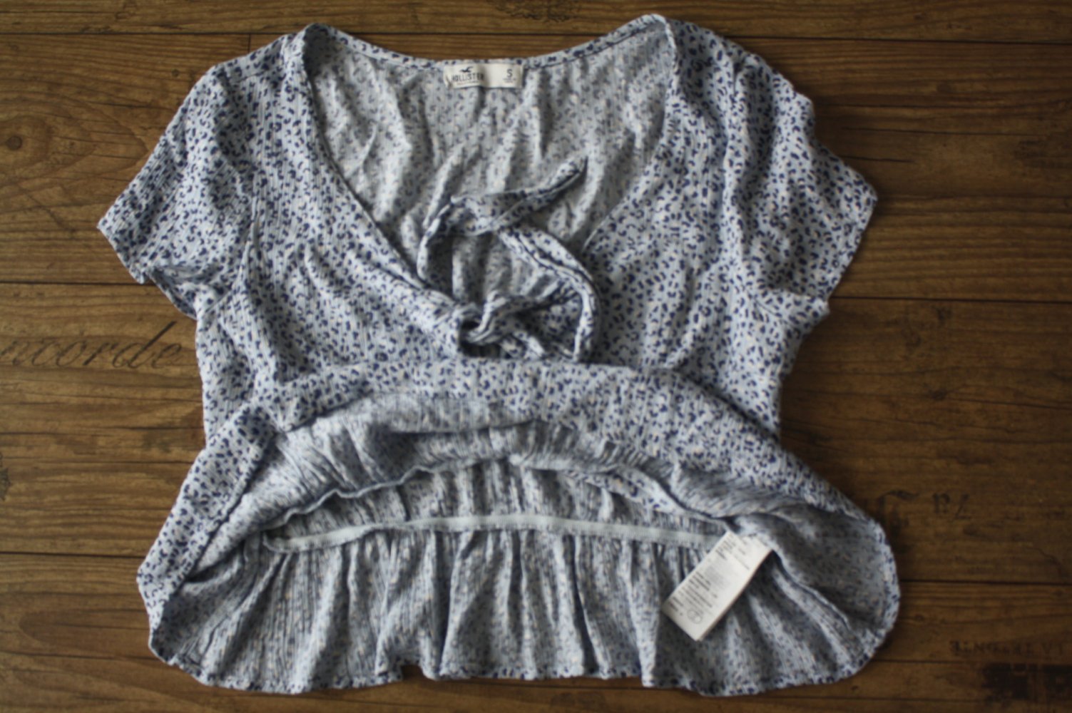 Hollister hellblaue Crincle Boho Mille Fleur Blumenbluse Hippie Ethno Gypsy Sommer Bluse S 36 Wickel Schleife Wickelbluse 1 A