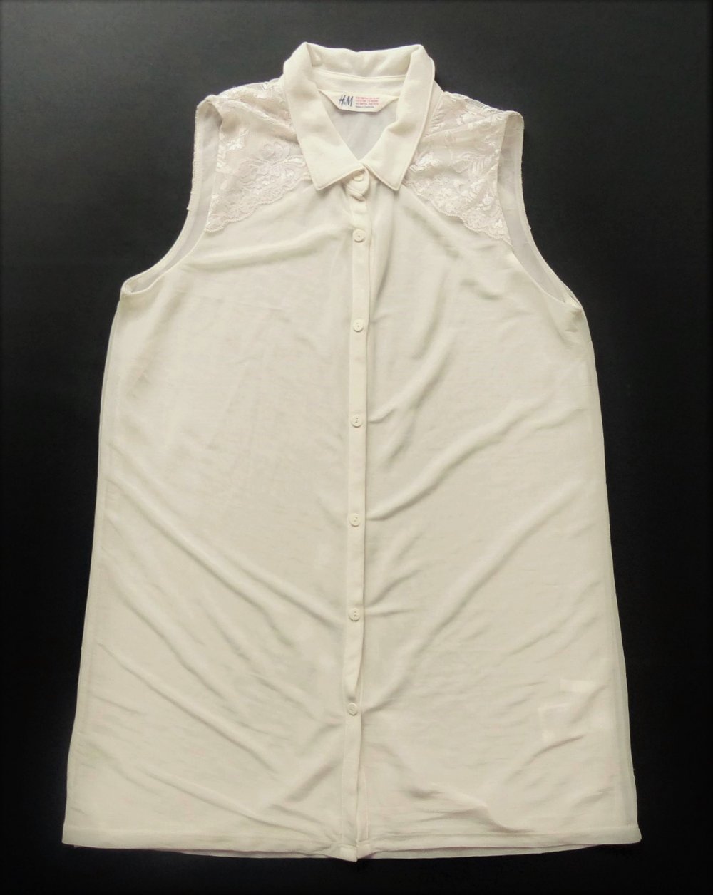 Mädchen Bluse Tunika H&M Gr. 158 / 164 Shirt Longshirt TOP creme ärmellos