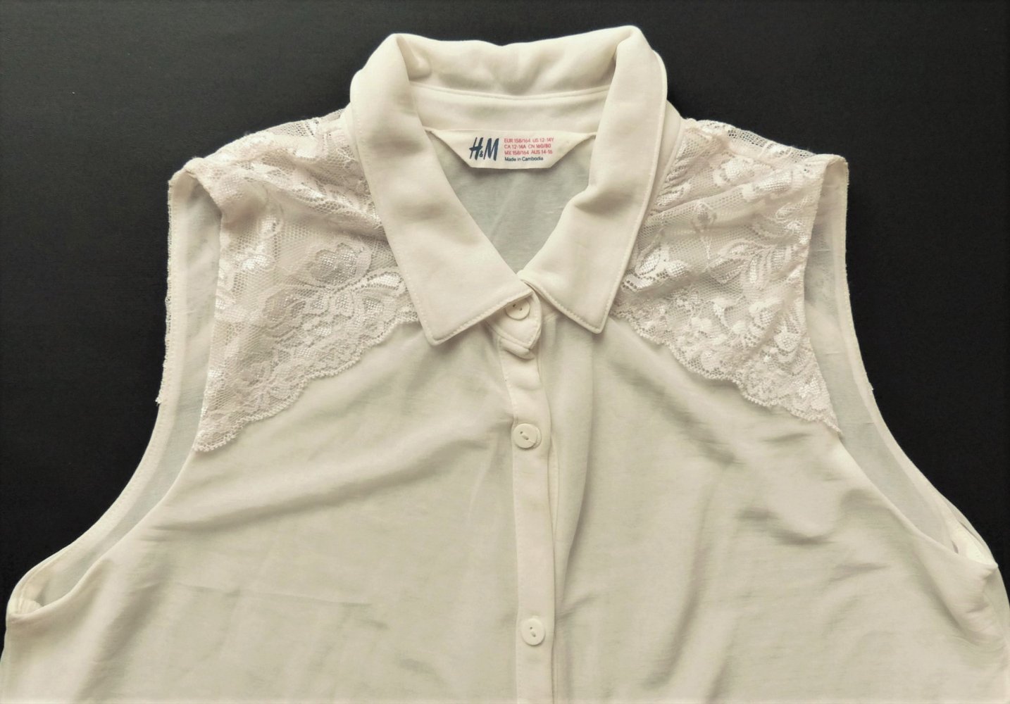 Mädchen Bluse Tunika H&M Gr. 158 / 164 Shirt Longshirt TOP creme ärmellos