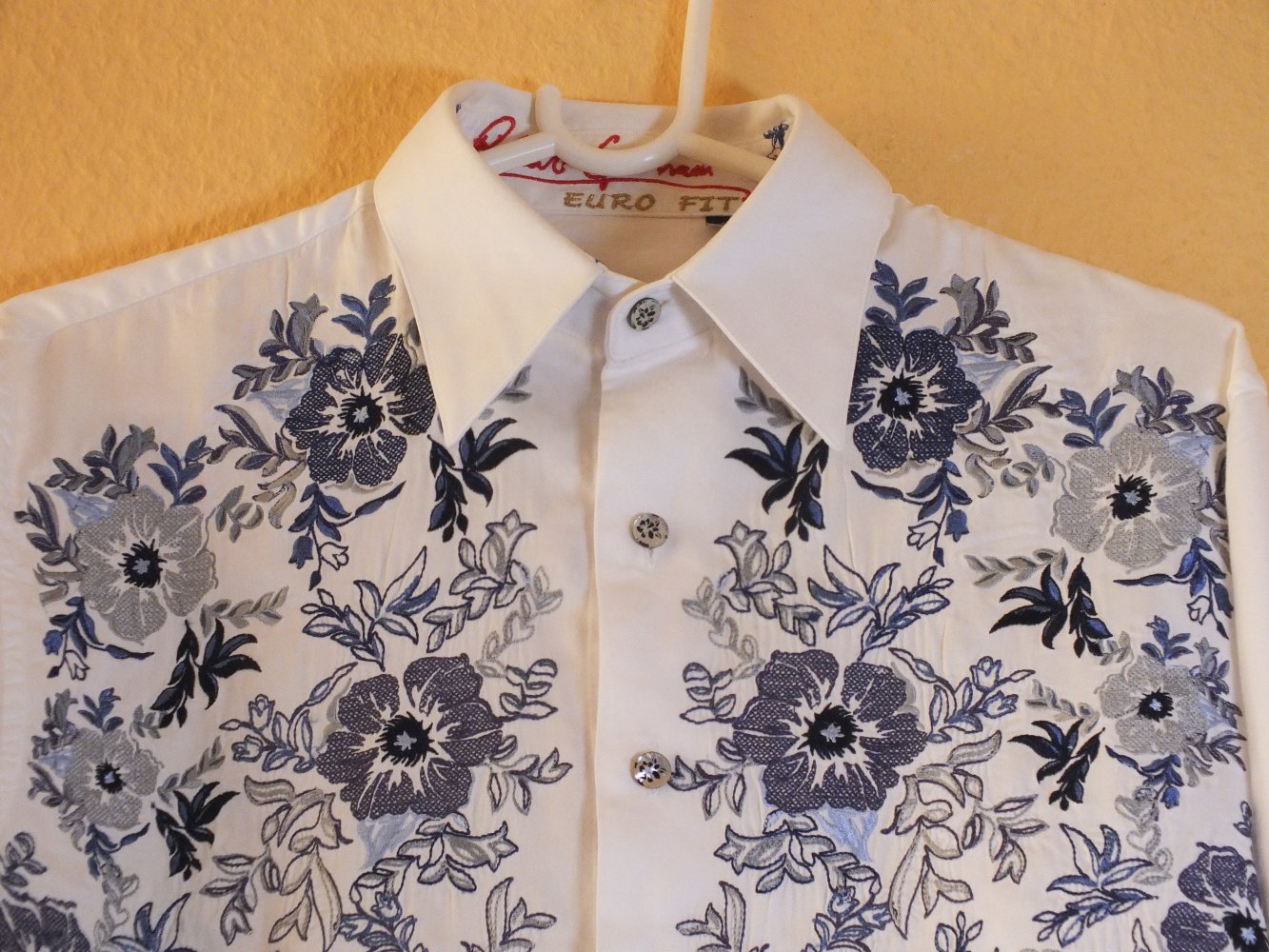 Designer Hemd Herren Robert Graham Euro Fit weiß mit Stickerei