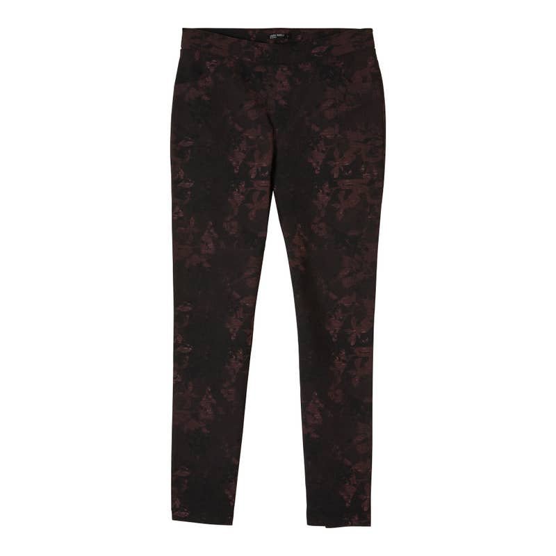 Damen leichte Hose Bengalin schwarz Blumen rot braun Gr.M 40 42 21 22 Länge 95cm