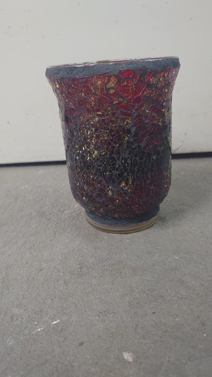 Teelicht Vintage 90er Jahre gold rot Mosaik
